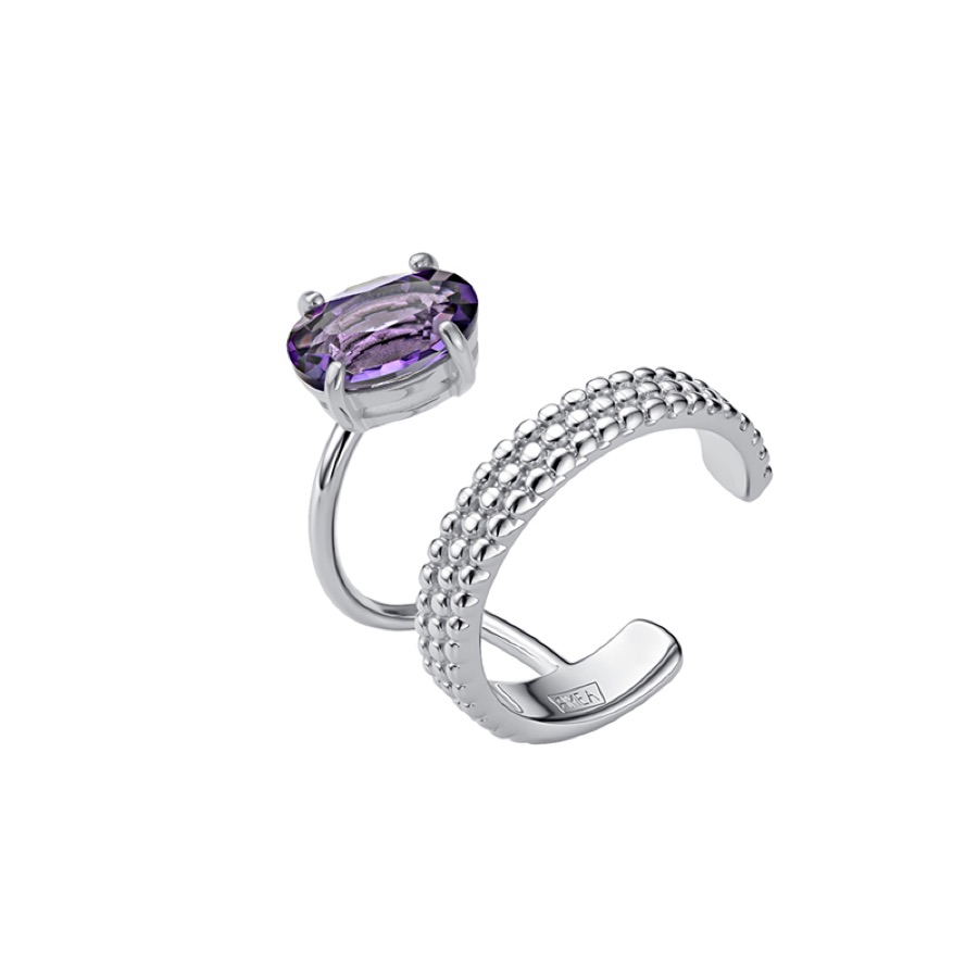 Серьга-кафф серебряная 925 с аметистом «Каффа»