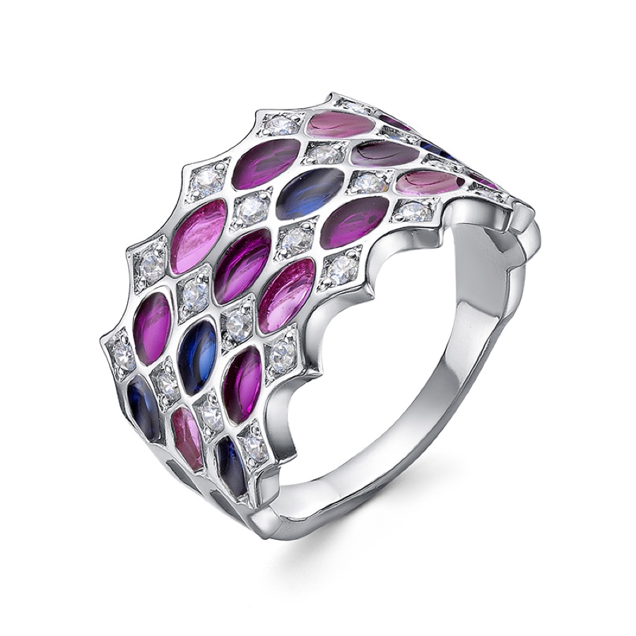 Кольцо Соты с витражной эмалью
