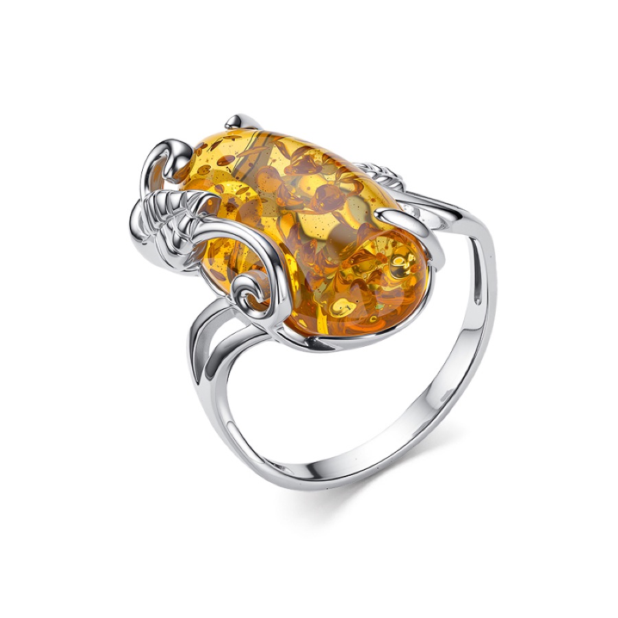 Кольцо серебряное женское 925 с янтарём