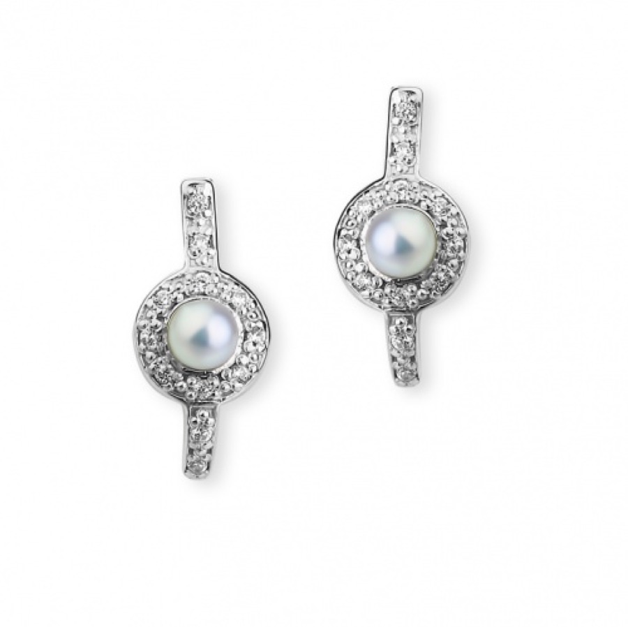 Серьги серебряные женские 925 с жемчугом и фианитами