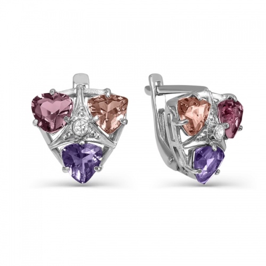 Серьги серебряные женские 925 с фианитами и кристаллами