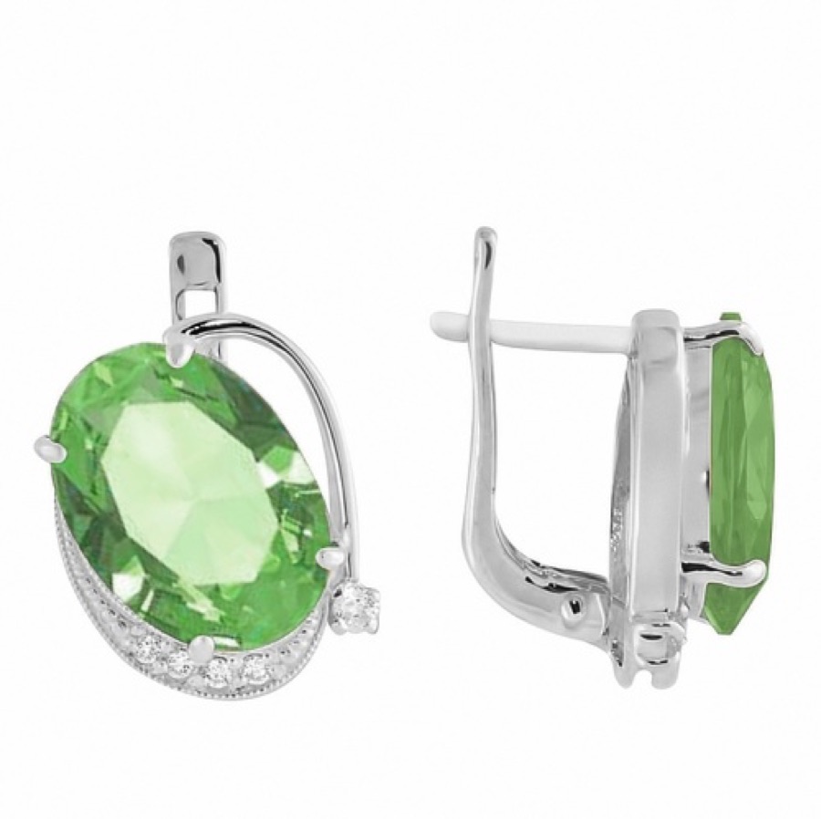 Серьги серебряные женские 925 с кварцем и фианитами «Классика»