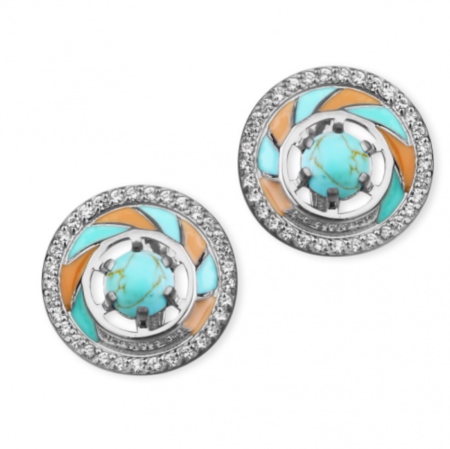 Серьги серебряные женские 925 с бирюзой и эмалью