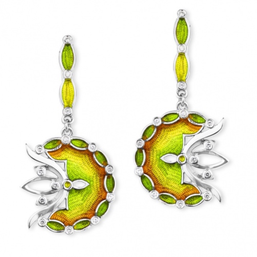 Серьги серебряные женские 925 с эмалью и фианитами