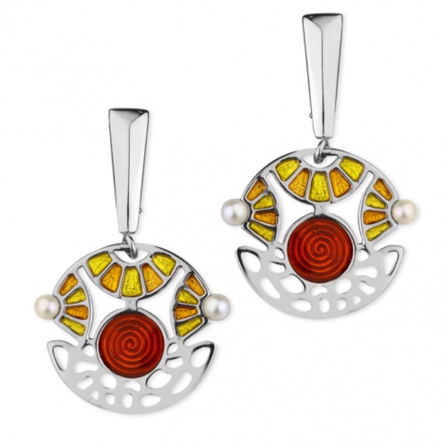 Серьги серебряные женские 925 с жемчугом и эмалью