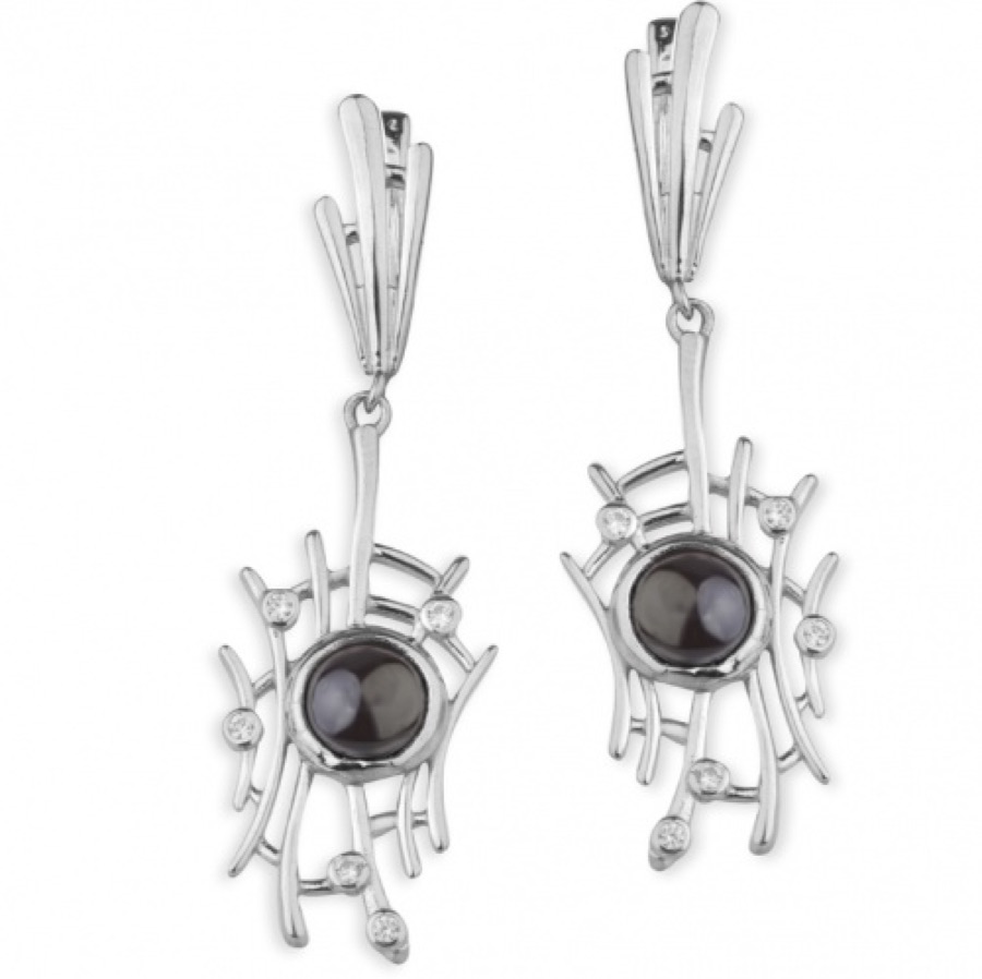 Серьги серебряные женские 925 с фианитами и со стеклом