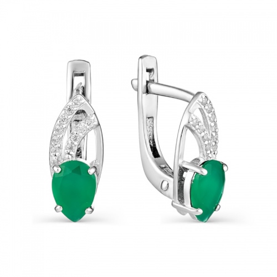 Серьги серебряные женские 925 с агатом и фианитами