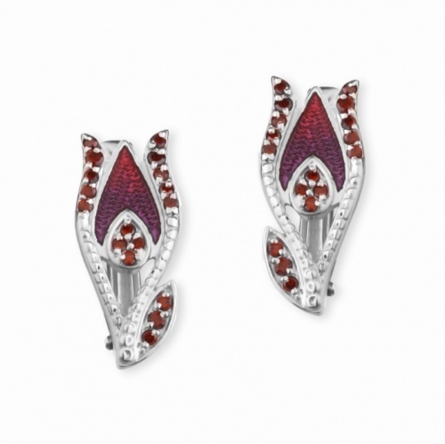 Серьги серебряные женские 925 с эмалью и фианитами