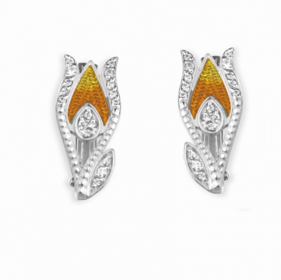 Серьги серебряные женские 925 с эмалью и фианитами