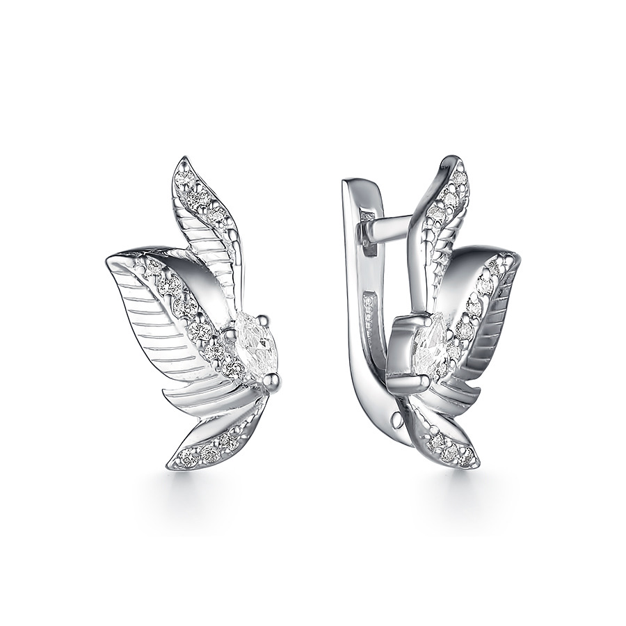 Серьги серебряные женские 925 с фианитами «Листик»