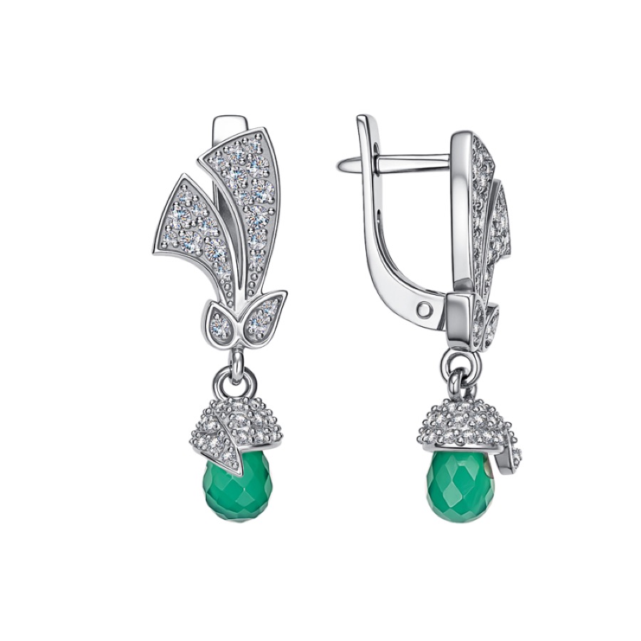 Серьги серебряные женские 925 с агатом и фианитами
