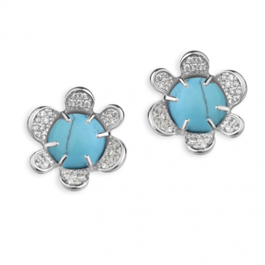 Серьги серебряные женские 925 с бирюзой и фианитами