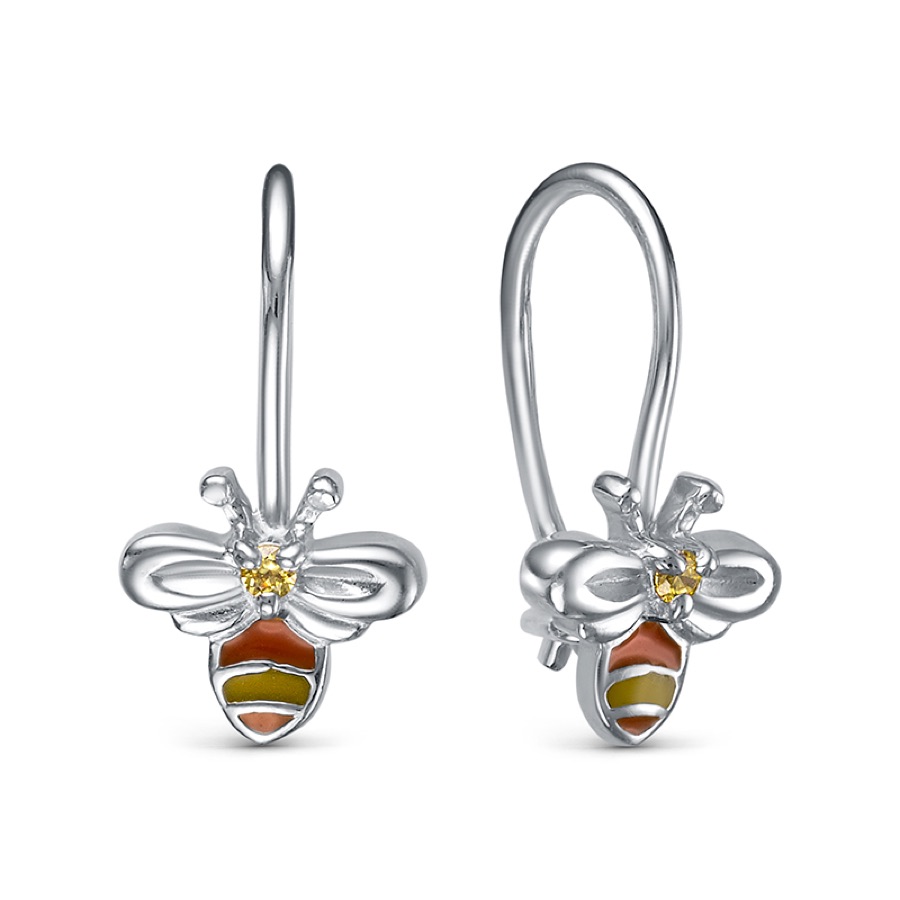 Серьги серебряные детские 925 с эмалью и фианитами «Пчелки»