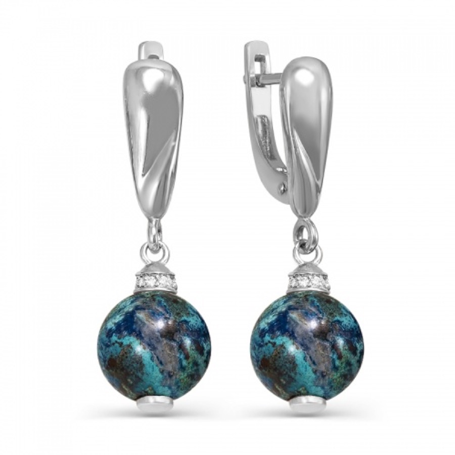 Серьги  с подвесами из Хризоколлы