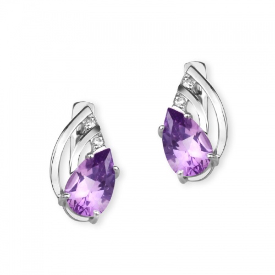 Серьги серебряные женские 925 с аметистом и фианитами