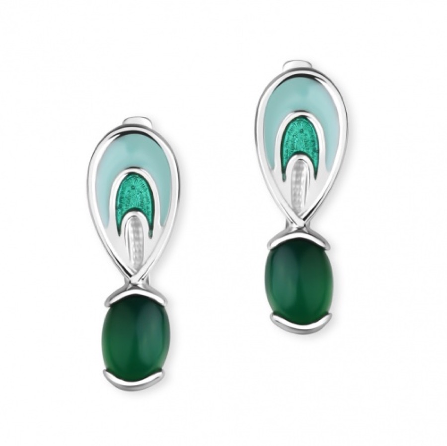 Серьги серебряные женские 925 с агатом и эмалью
