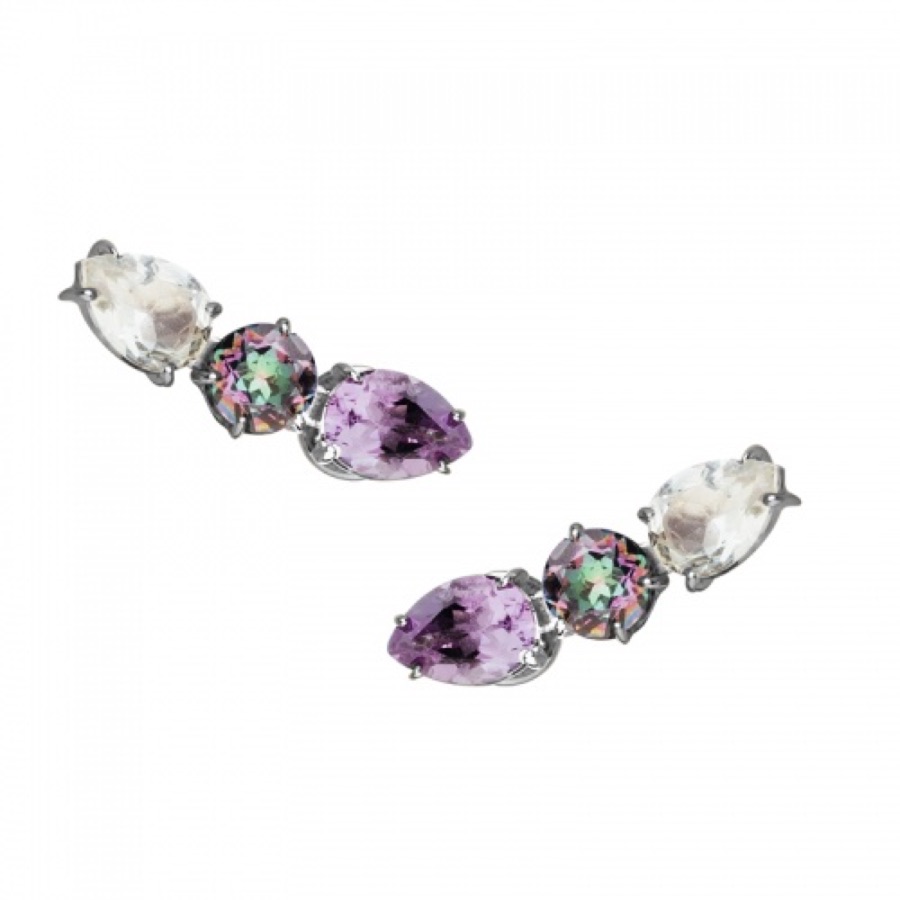 Серьги серебряные женские 925 с аметистом и кварцем