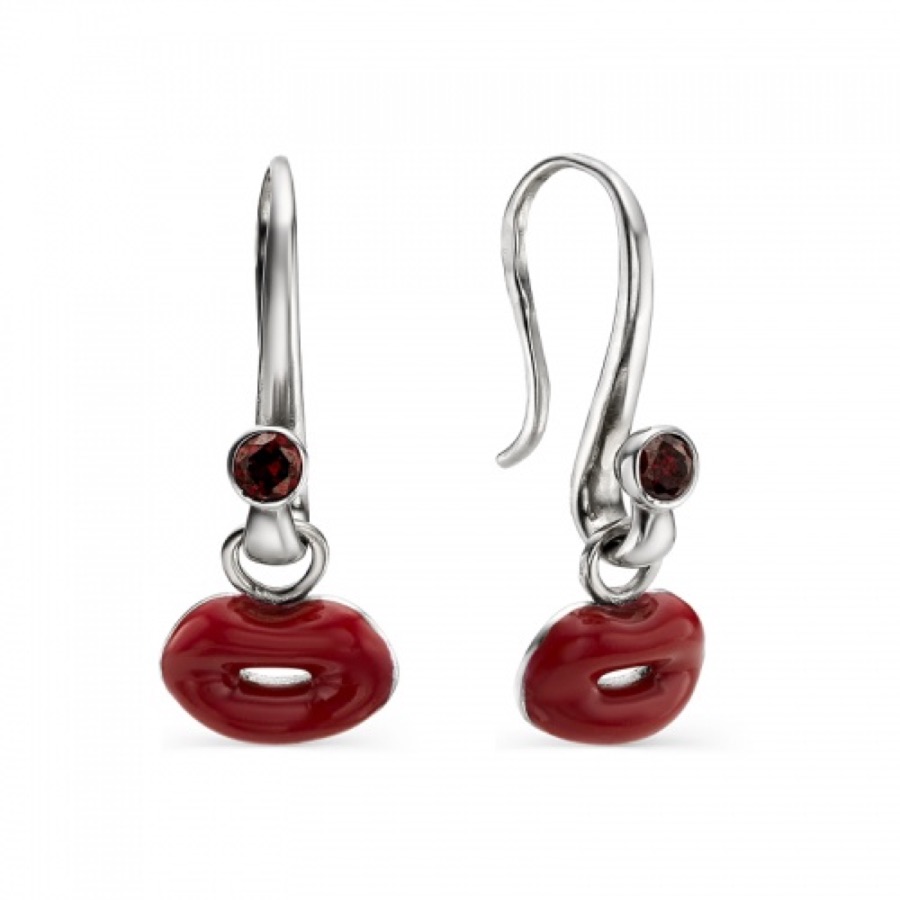 Серьги серебряные женские 925 с эмалью и фианитами