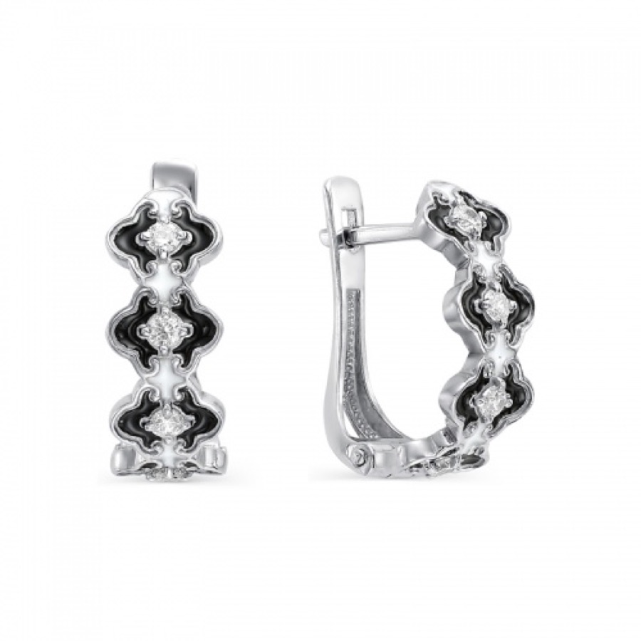 Серьги серебряные женские 925 с эмалью и фианитами