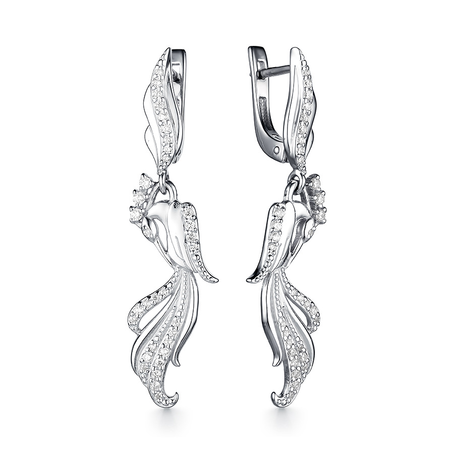 Серьги серебряные женские 925 с фианитами «Жар-птицы»