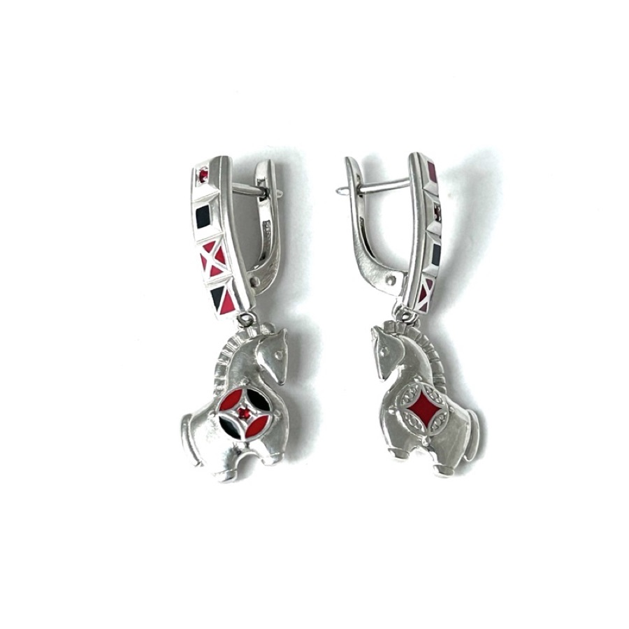 Серьги серебряные женские 925 с эмалью и кристаллами