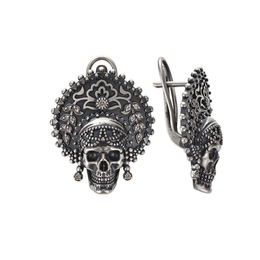 Серьги серебряные женские 925 чернёные с фианитами