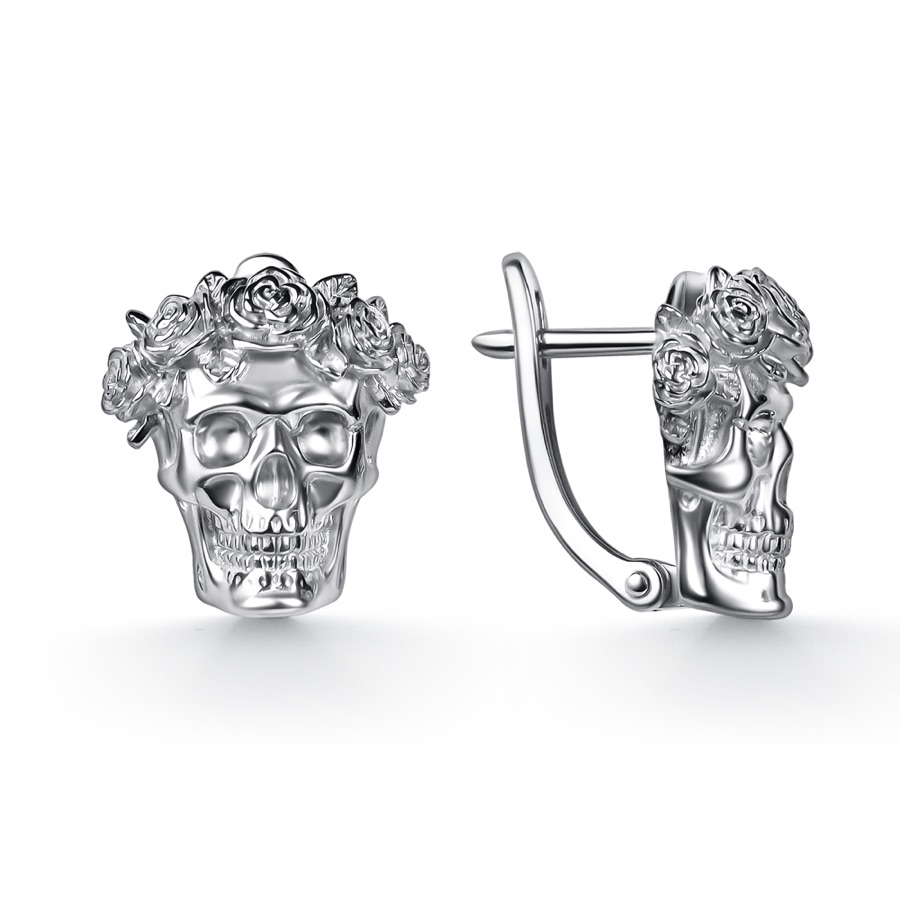 Серьги серебряные женские 925 череп