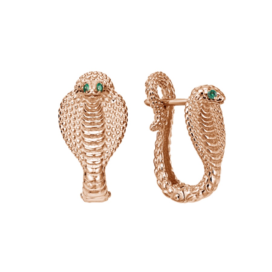 Серьги серебряные женские 925 позолоченные с фианитами кобра