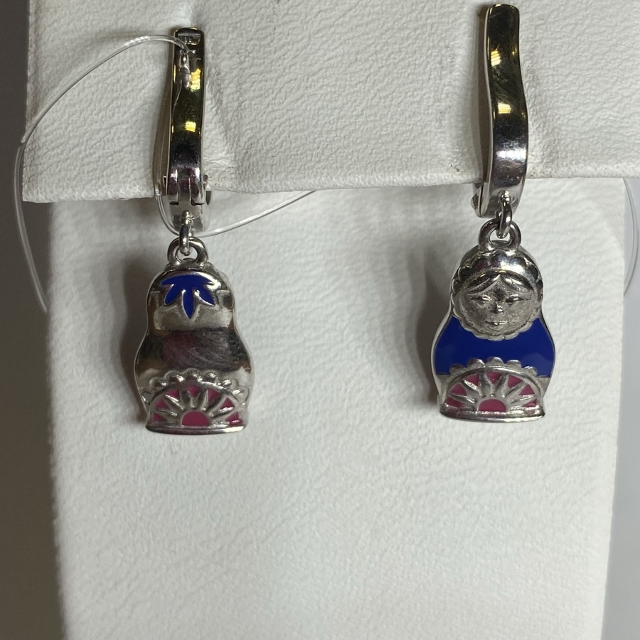 Серьги серебряные женские 925 с эмалью