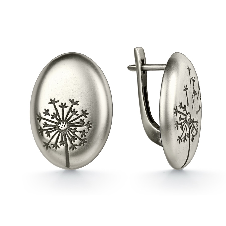 Серьги серебряные женские 925 чернёные одуванчик