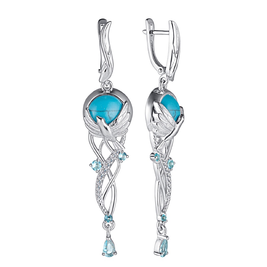 Серьги серебряные женские 925 с бирюзой и фианитами