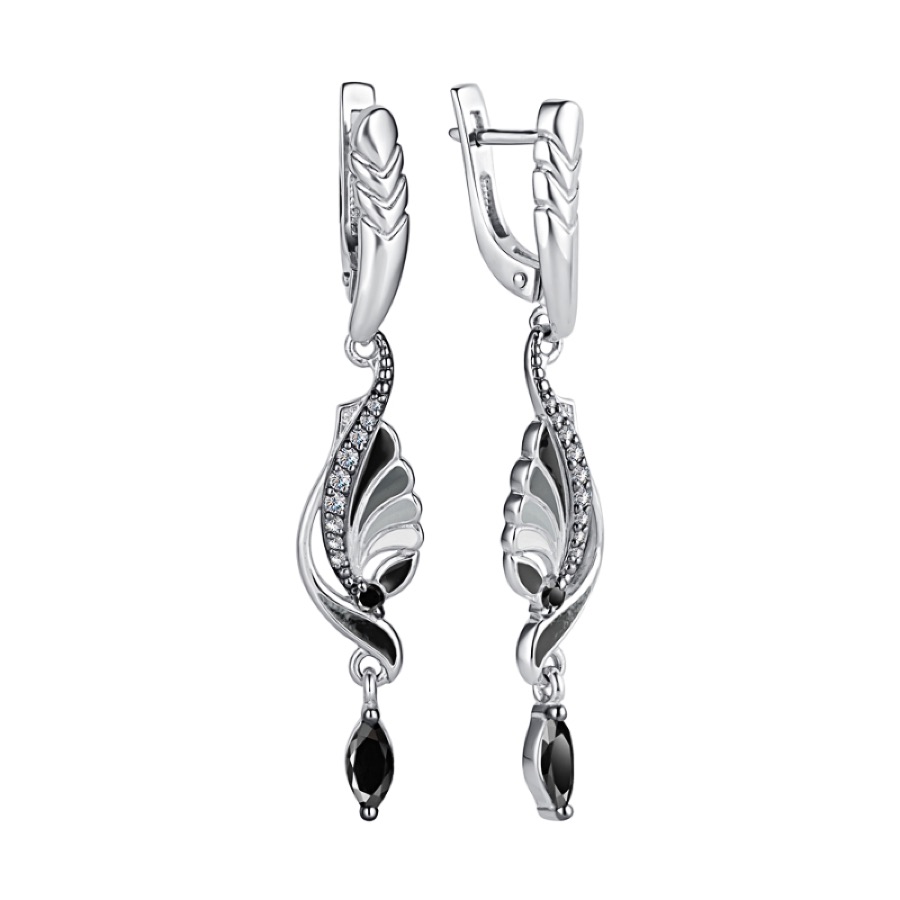 Серьги серебряные женские 925 с эмалью и фианитами