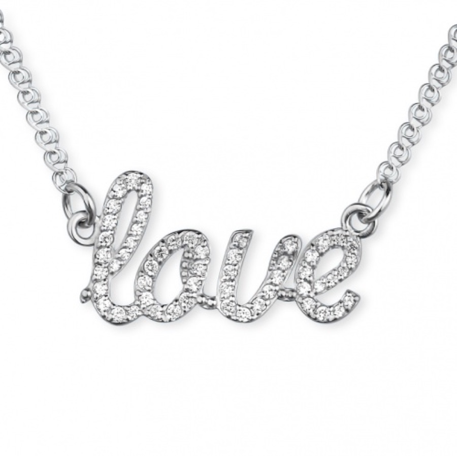 Колье серебряное женское 925 с белыми фианитами «Love»