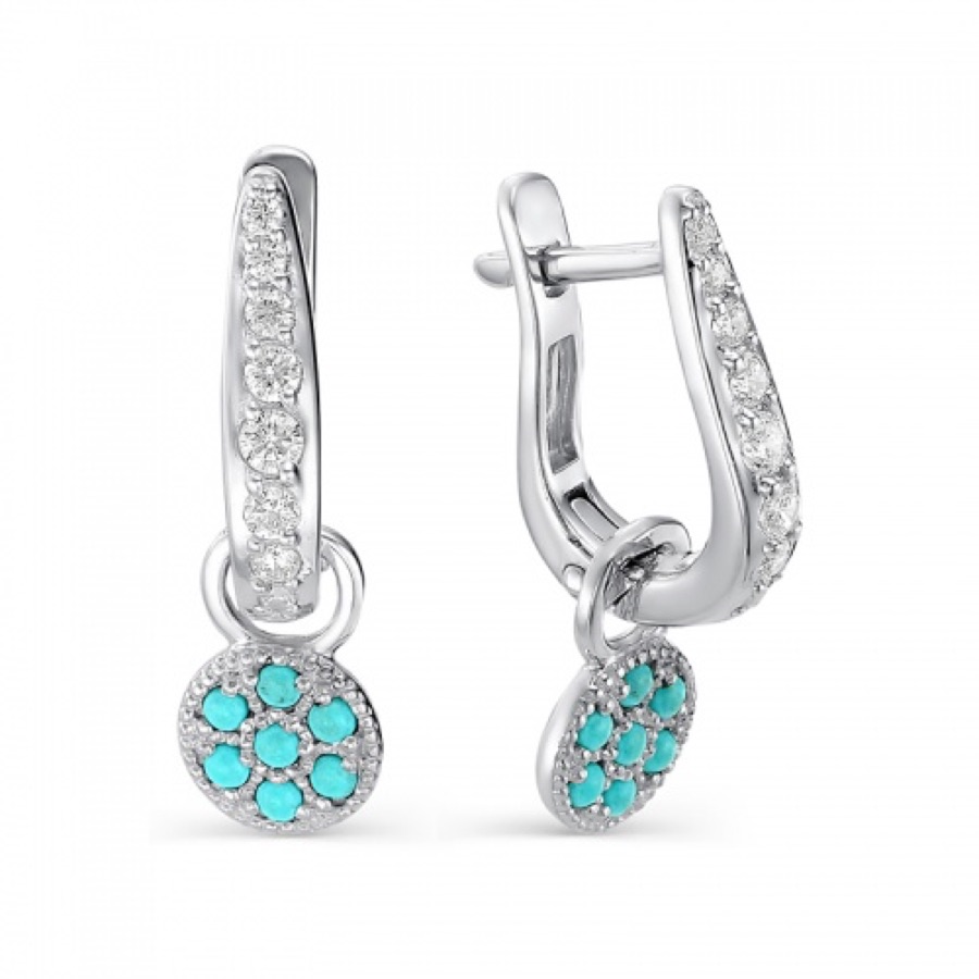 Серьги серебряные женские 925 с бирюзой и фианитами