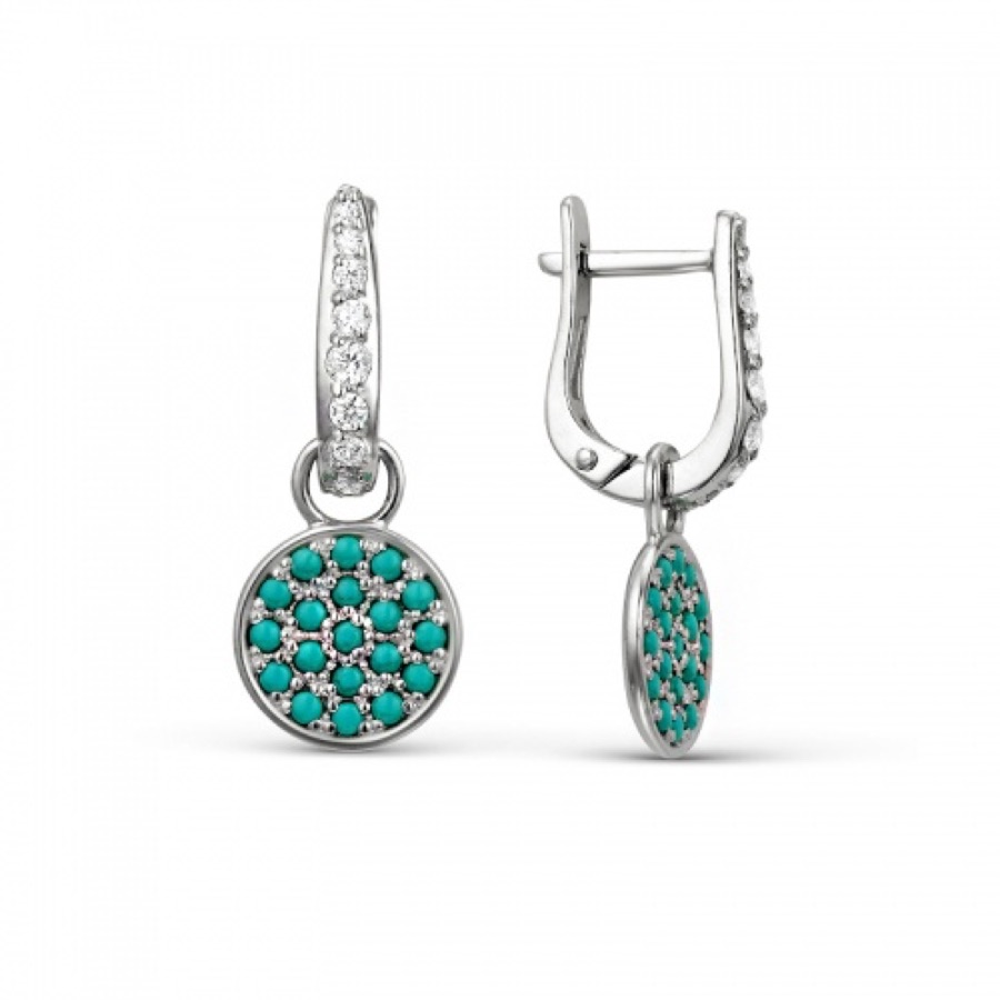 Серьги серебряные женские 925 с бирюзой и фианитами