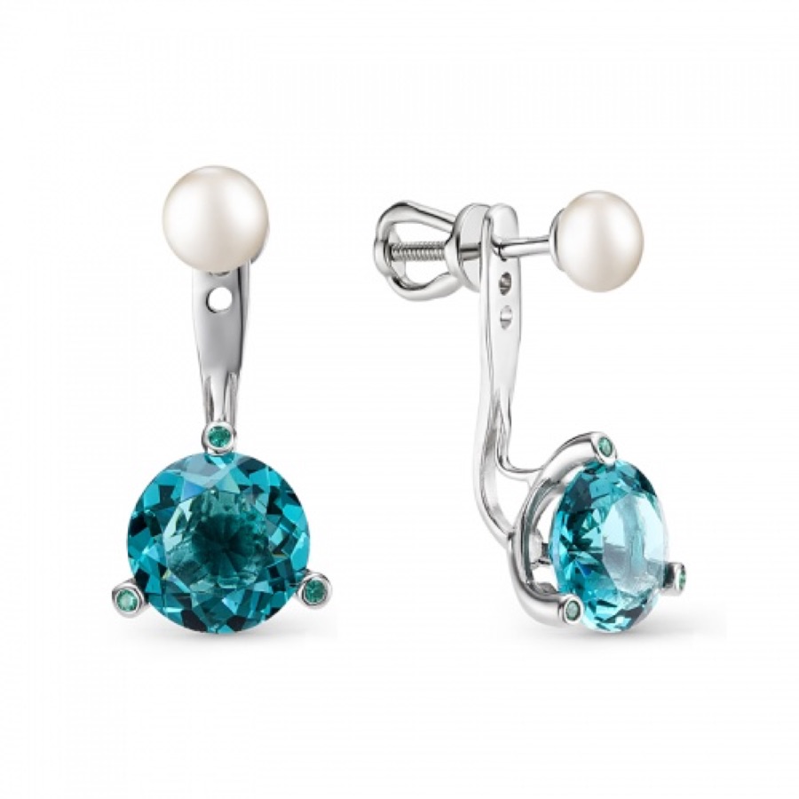 Серьги серебряные женские 925 с жемчугом и кристаллами