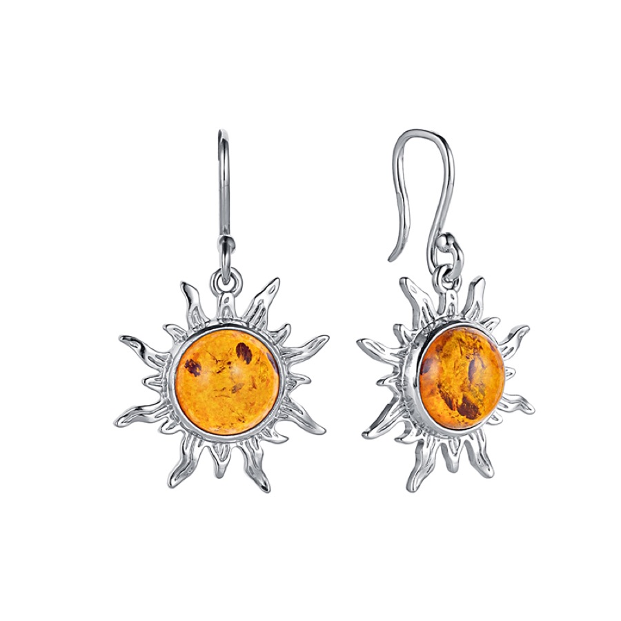 Серьги серебряные женские 925 с янтарём «Солнце»