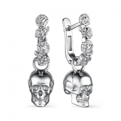 Серьги 243342аТ-0  Черепа и Пионы