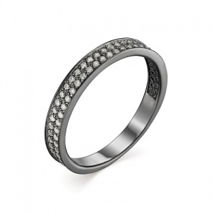 Стильное кольцо с двумя дорожками фианитов и черным родажом 127155-1-1