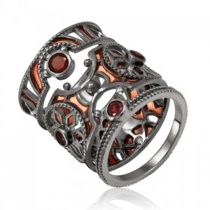 Набор колец женских серебро с эмалью и гранатом 129610-3