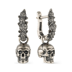 Серьги 243340а-7 Черепа и Розы