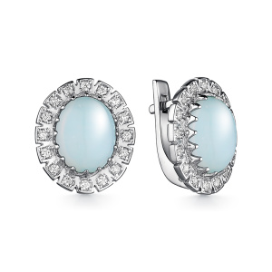 Серьги классика Малинки Опалиты в обсыпке из фианитов 225130Т-9