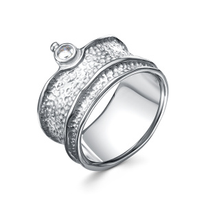 Стильное широкое кольцо с необычной фактурной поверхностью 142784-1