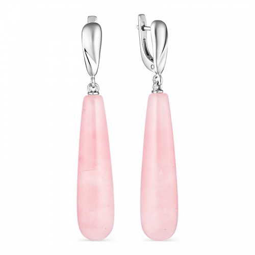 Серьги 225643-1 с подвесами из Розового кварца