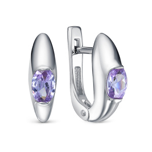 Серьги лаконичные на каждый день с лавандовыми фианитами 226470-5