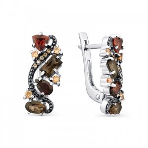 Серьги с гранатами и раух-топазами 241602-3