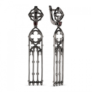 Серьги Готика с гранатами и широкими подвесами 240142-4-1