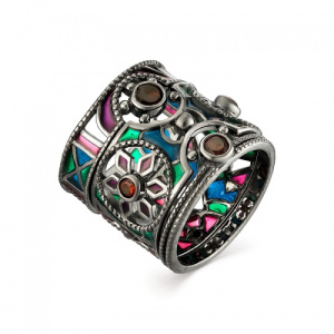 Набор колец женских серебро с витражной эмалью и гранатами129610-8