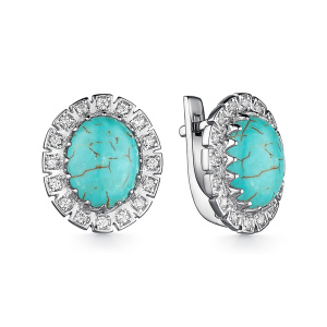 Серьги Классика малинки Бирюза в обсыпке из фианитов 225130Т-11