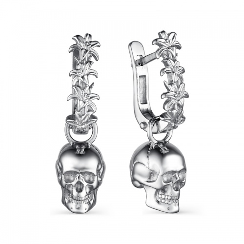 Серьги 243341аТ-0 Черепа и Лилии